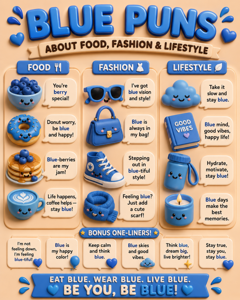 Blue Puns About Food, Fashion & Lifestyle