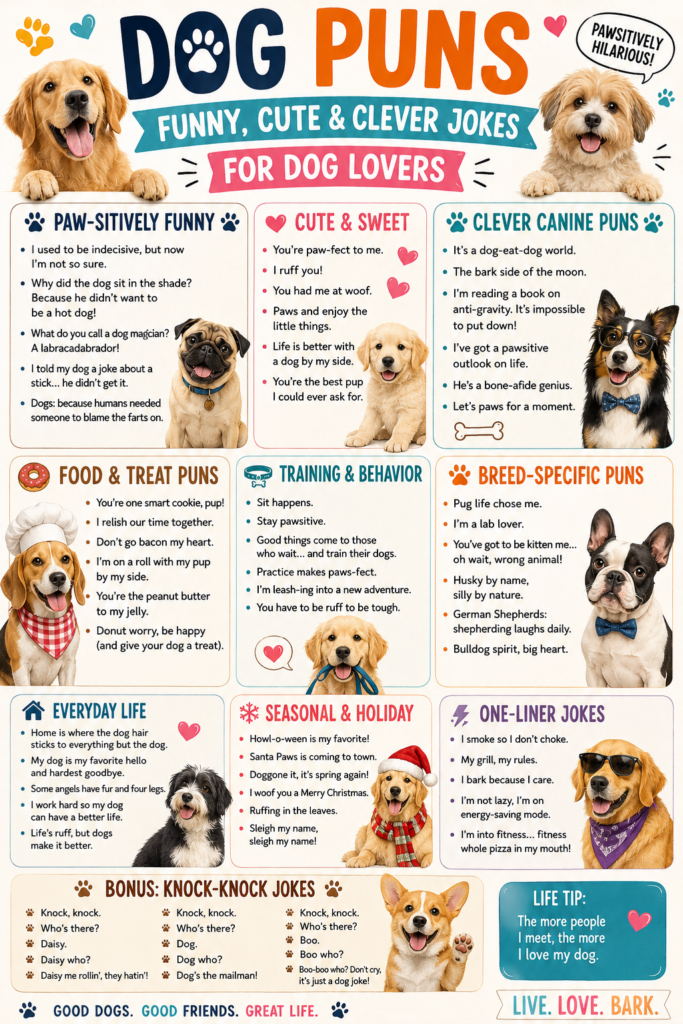 Funny, Cute & Clever Jokes for Dog  puns for dog Lovers