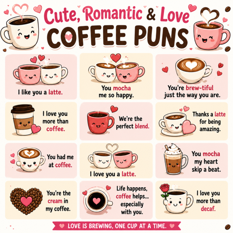 Cute, romantic & Love Coffee Puns