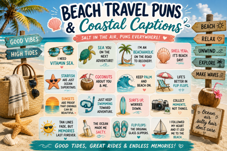 Beach Travel Puns & Coastal Captions