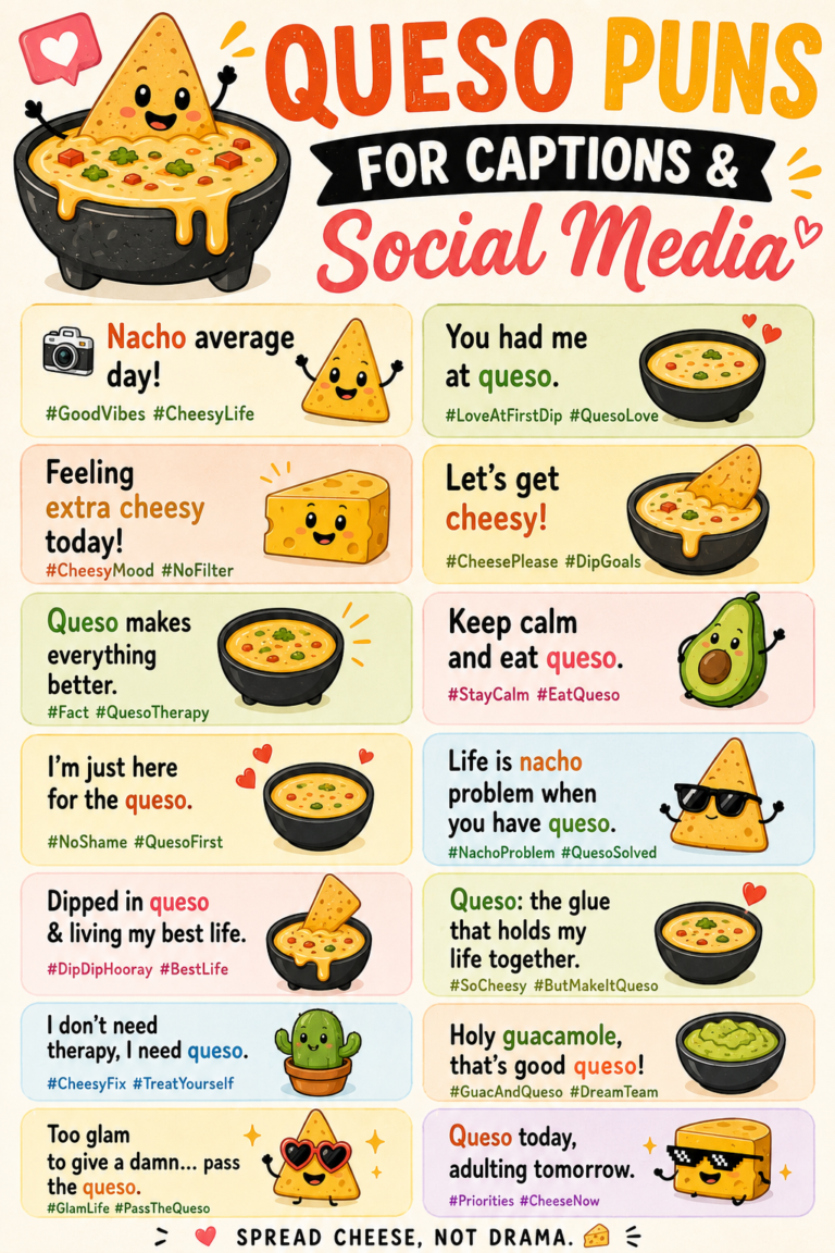📸 Queso Puns for Captions & Social Media