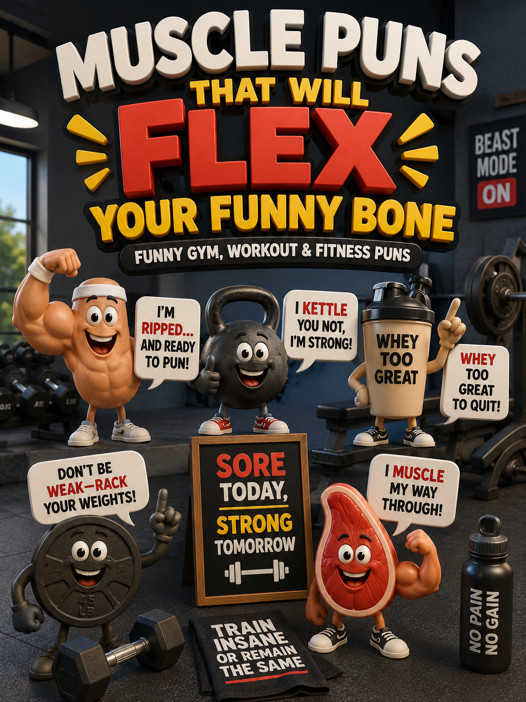 Muscle Puns That Will Flex Your Funny Bone | Funny Gym, Workout & Fitness Puns