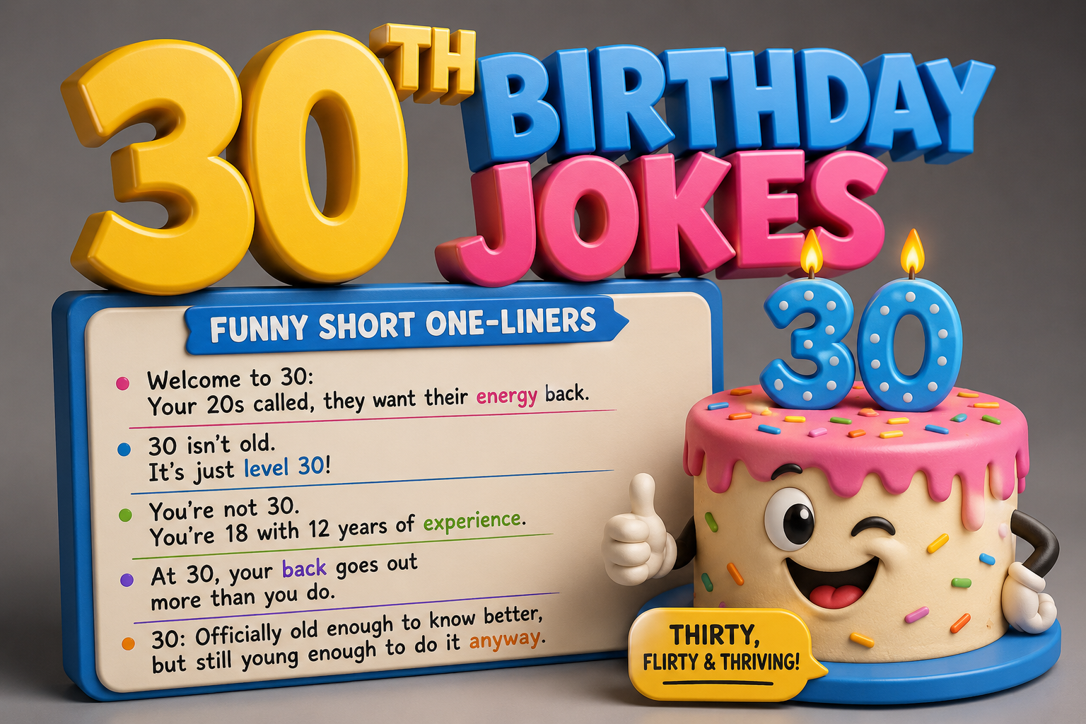 30th Birthday Jokes: Funny Short One-Liners