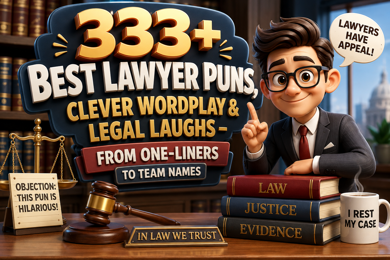 333+ Best Lawyer Puns, Clever Wordplay & Legal Laughs – From One-Liners to Team Names
