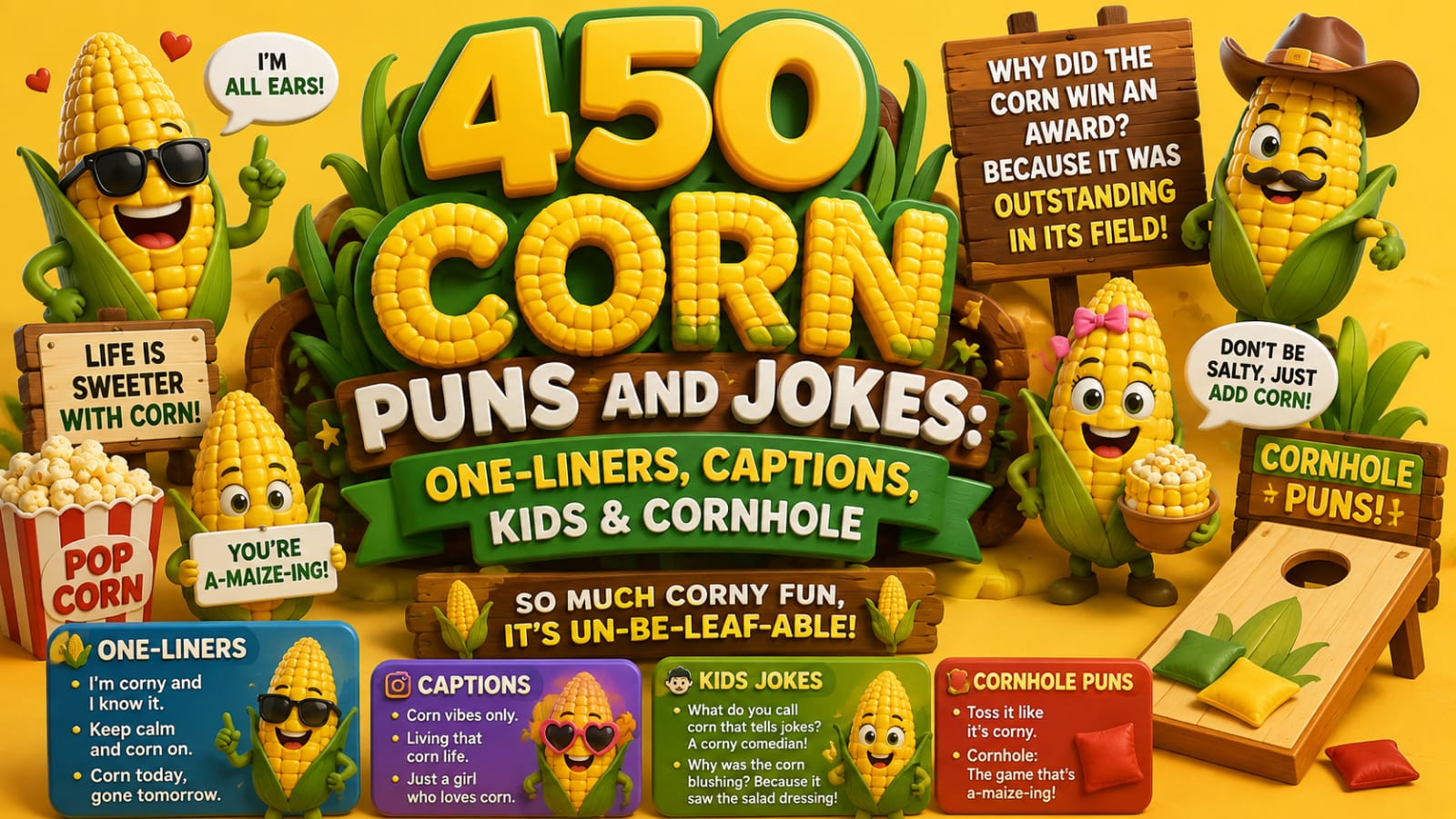 450 Corn Puns and Jokes: One-Liners, Captions, Kids & Cornhole